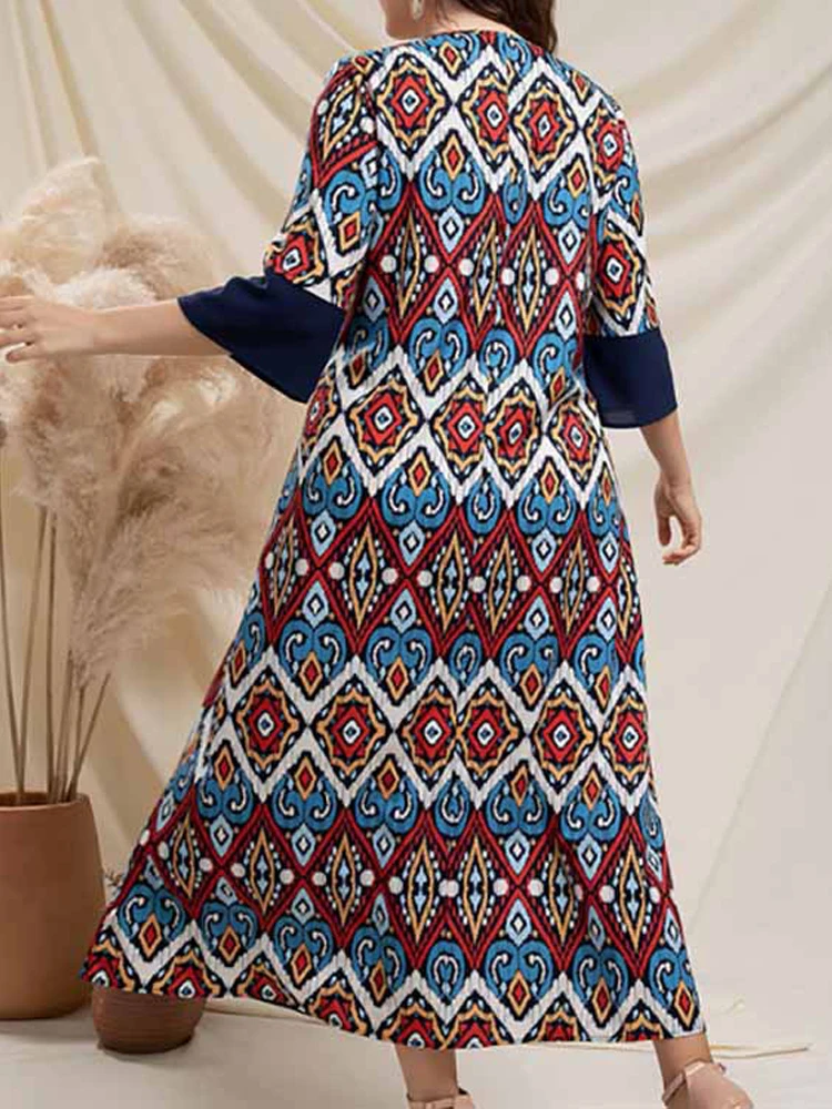 Женская одежда 2022 летнее женское платье с рукавом три четверти винтажное принтом