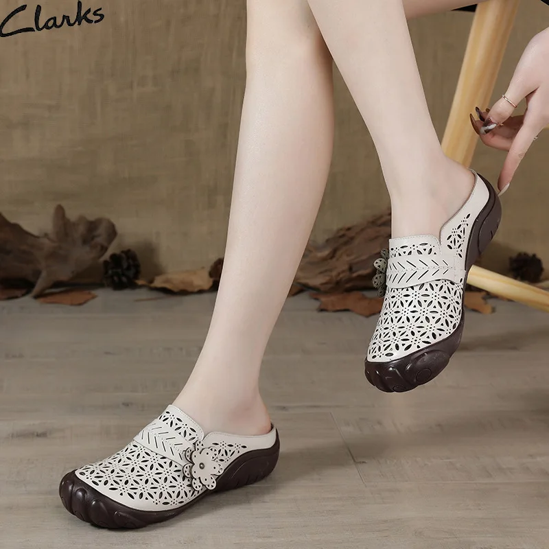 Summer Casual Women's Shoes Ethnic Style Leather Flower Breathable Women's Sandals Large Size Comfortable Soft Bottom Slippers