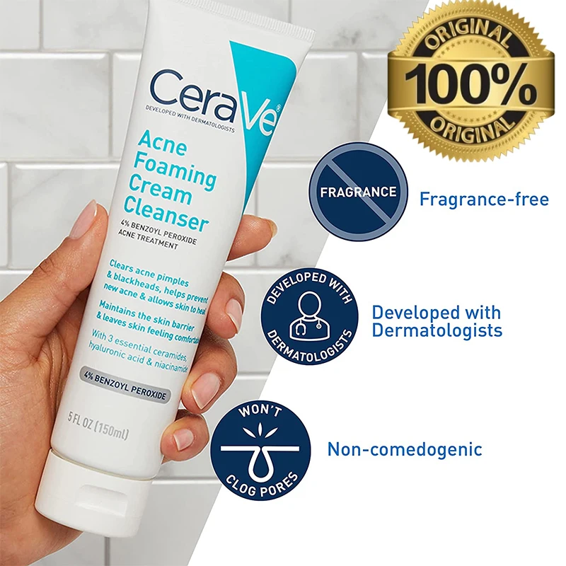 

Cerave Acne Foaming Cream Cleanser Acne and Blackheads Treatment Prevent New Acne Moisturizing Cleanser Skin Care 150ml