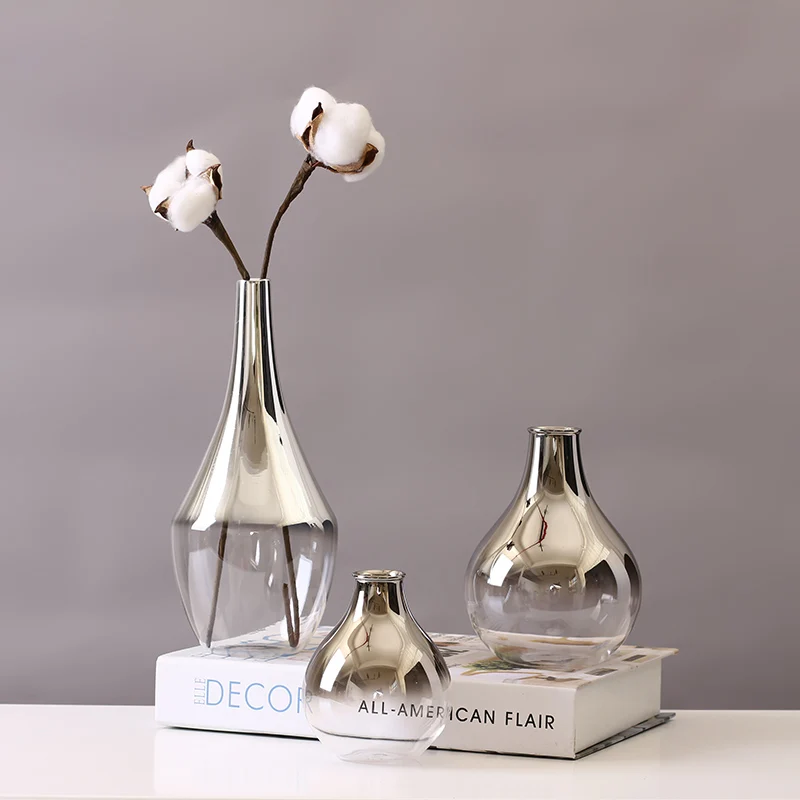 

Modern Minimalist Vases Silver Glass Vase Home Decor Dried Flower Arrangement Nordic Home Living Room Dining Table Decorations