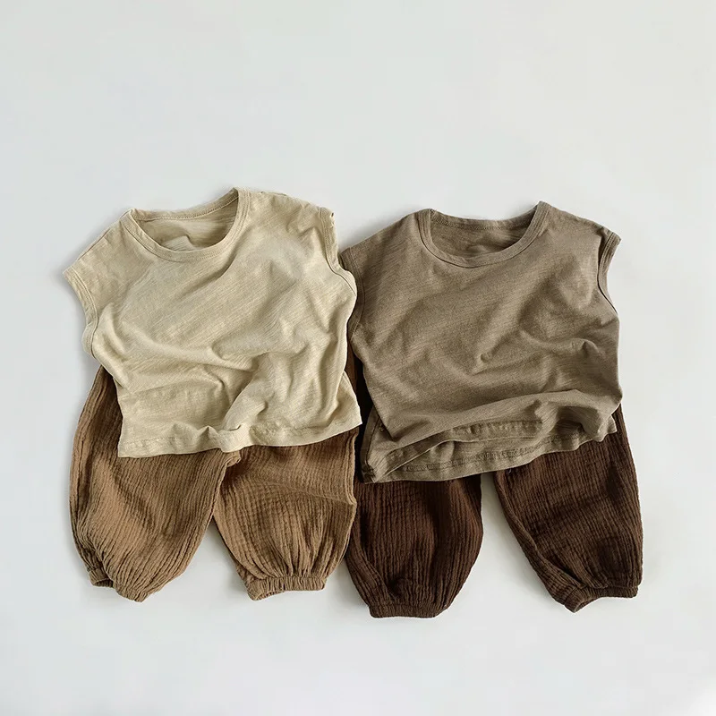 2022 Summer New Baby Sleeveless T Shirts Solid Children Vest Soft Cotton Boys Girls Casual Tops Comfortable Kids Vest T Shirts