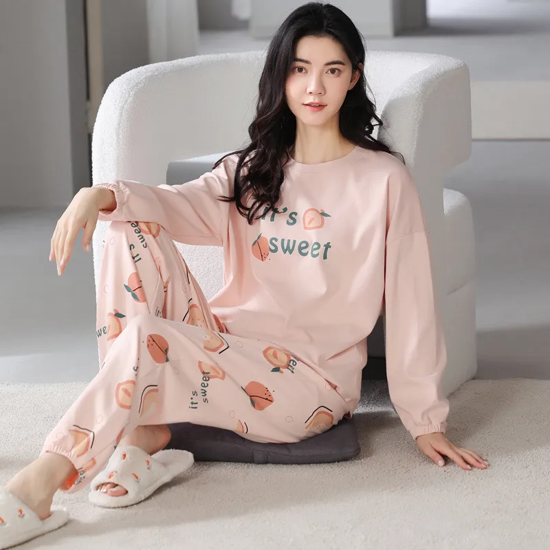 Cartoon Cute Long-Sleeved Cotton Pajamas Women Spring Autumn New Ladies' Housewear Suit Comfortable Casual Pijama Mujer