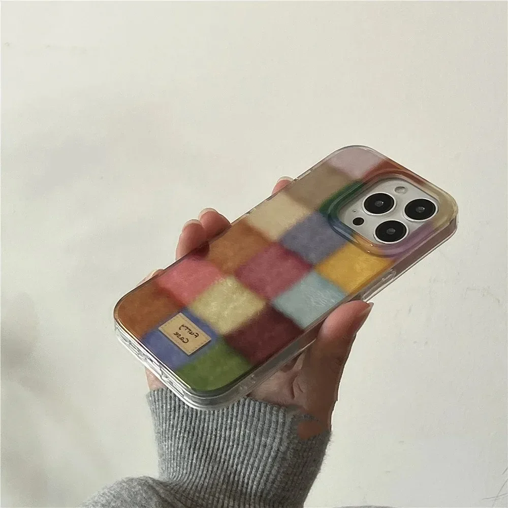 Фото Чехол для телефона Dopamine Color Block Match Plaid для iPhone 17 16 15 14 13 12 11 Pro Max Air 16E SE2 7 8 Plus Grid Label Matte Cover №5