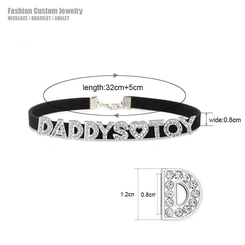 Creative Provocative DADDYS TOY Rhinestone Letters Choker Necklace for Women DIY Custom Name Collar Chocker Jewelry Necklaces images - 6