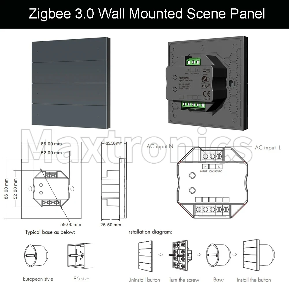 Фото Светодиодный контроллер ZigBee 3,0 CV WZS1/2/3/4/5 DC12-24V 36V 8-кнопочная настенная панель сцены PK8 (WZS) для одноцветного RGB CCT RGBW №5