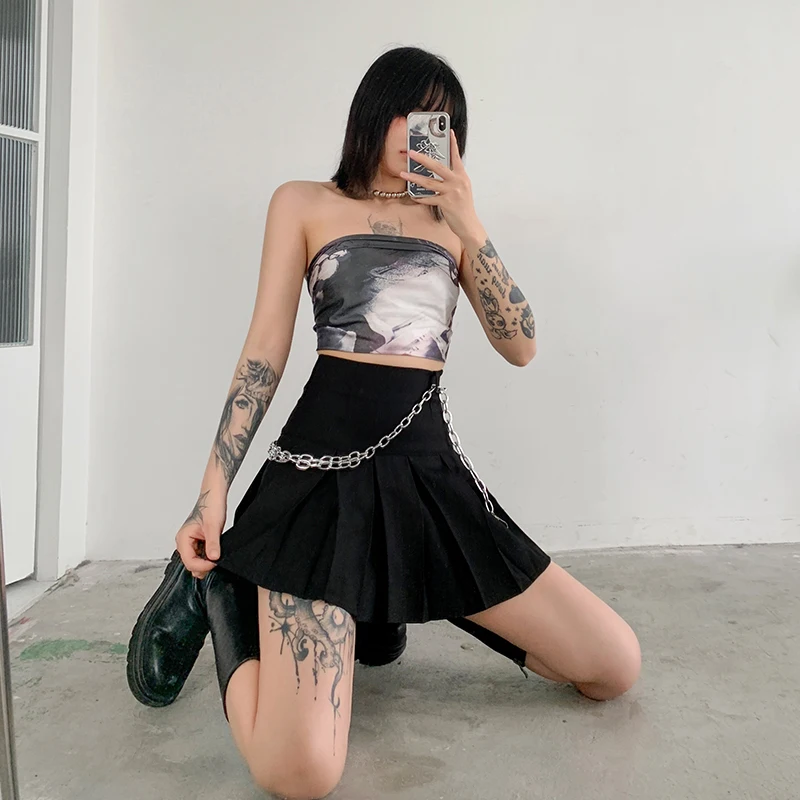 

Goth Skirt High Waist Pleated Gothic Mini Skirt Sexy Mall Punk Emo Club Wear Women Harajuku Y2k Dark Skirt