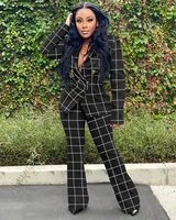 european and american checkered jackets casual suit wide legged two piece suit