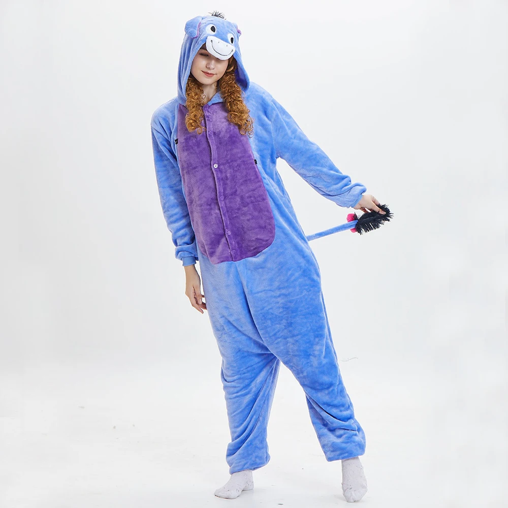 Adults Winter Flannel Onesies Women Hooded Sleepwear Nightwear Overalls Warm Animal Kigurumi Halloween Festival Cosplay Costumes
