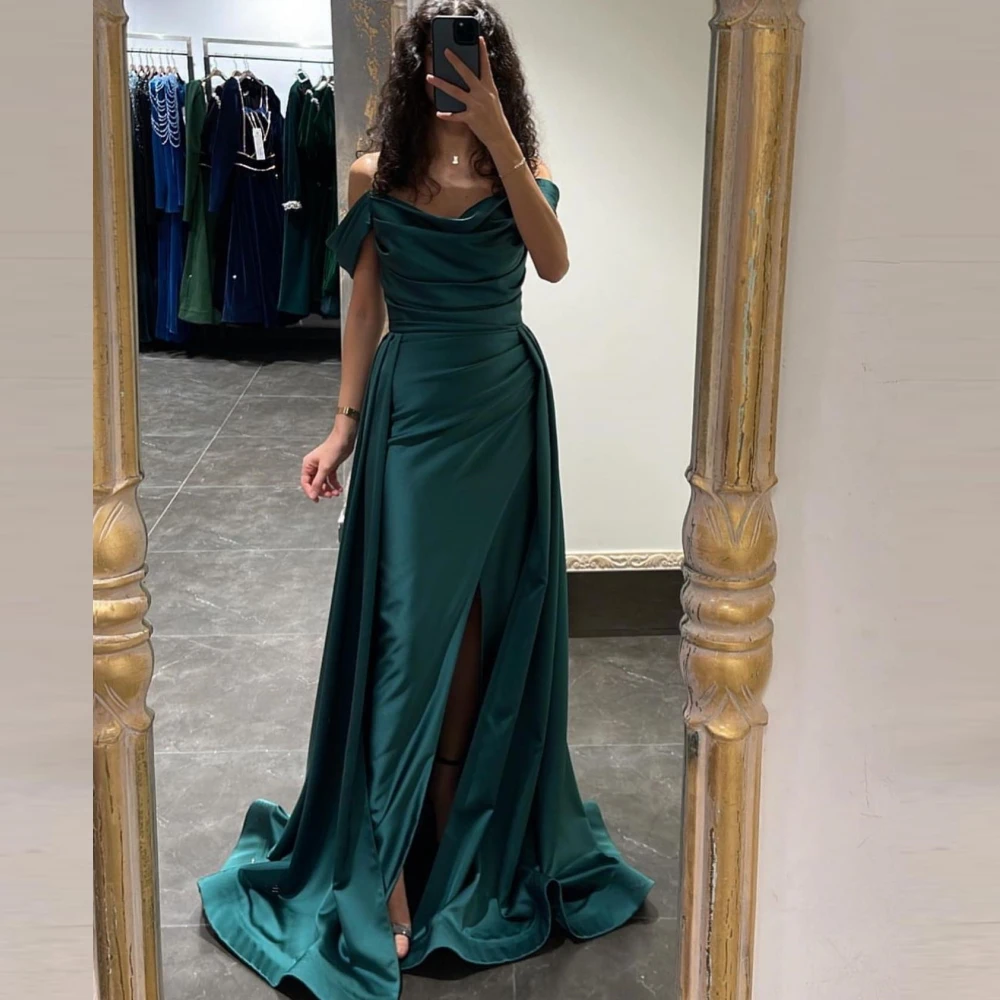 

Carolina Off Shoulder Short Sleeves Split Evening Dresses Women Saudi Arabia Vintage Wedding Guest Elegant Formal Party Gowns
