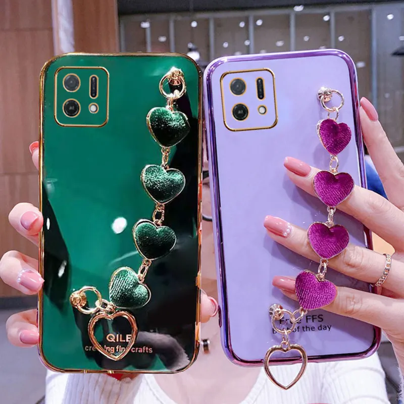 

Case for OPPO A16k Cover Luxury Plating Heart Metal Bracelet Cover For OPPO A16k Case A16k A16 k A16s