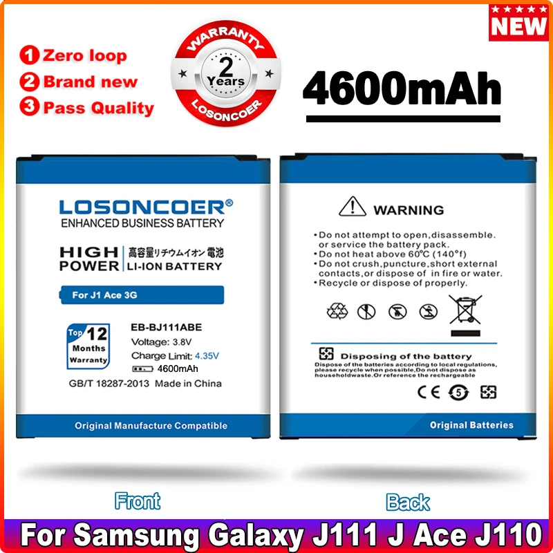 

Аккумулятор LOSONCOER 4600 мАч для Samsung Galaxy J1 Ace 3G Duos J111F, литий-полимерные батареи