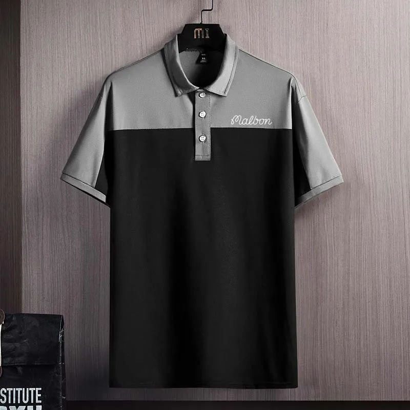 New Men's Solid Polo Wear Shirt Lapel Malbon Short Sleeved Golf Men Fashion Summer Thin Casual Loose Tops Camping Hiking