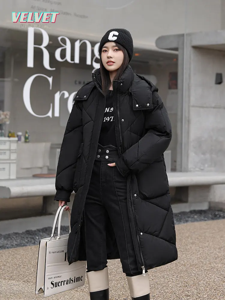 VelvetElements 2023 New Snow Wear Winter Coat for Women Down Jacket Warm Casual Loose Hooded Winter Women Jacket Long Parkas