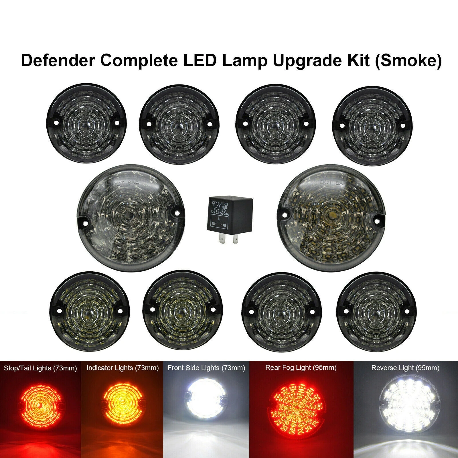 

10x Complete LED Light Lamp Upgrade Kit 73mm/95mm For Land Rover 90/110 Defender