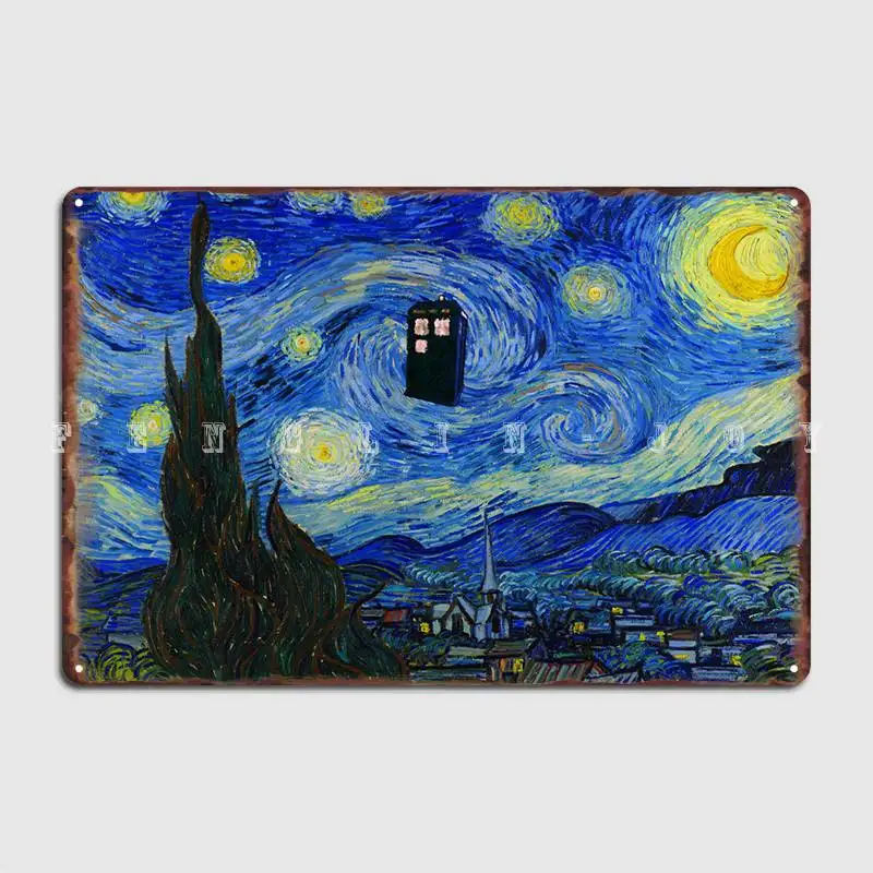 Металлический плакат Starry Tardis Van Gogh Клубная вечеринка создание кухни Настенный