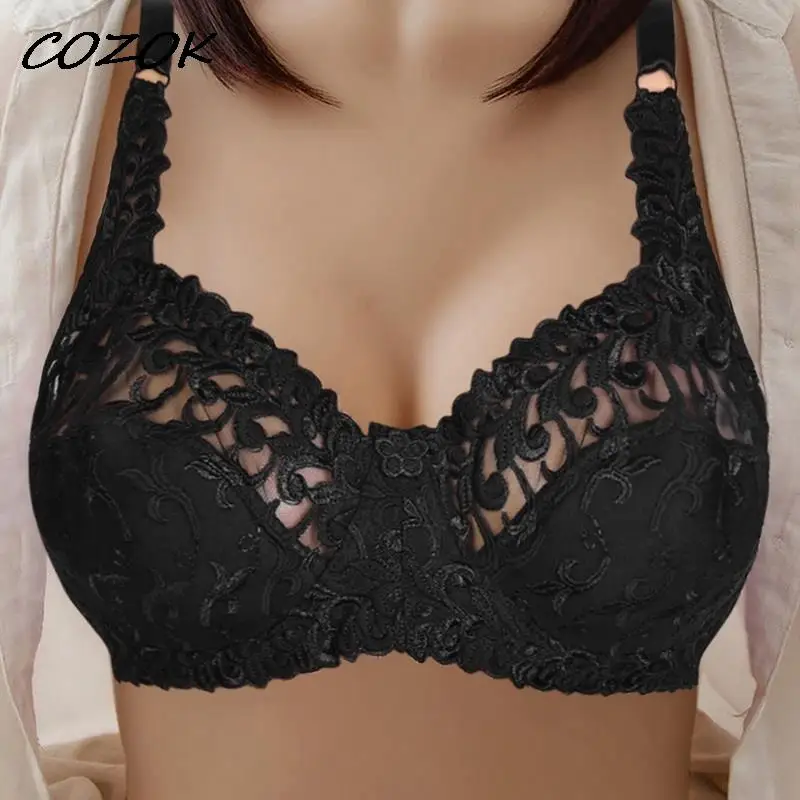 

COZOK Plus Size Sexy Lace Bras For Women Underwired BH Large Bra Bralette Women's Underwear Lingerie Push Up C D Cup Brassiere