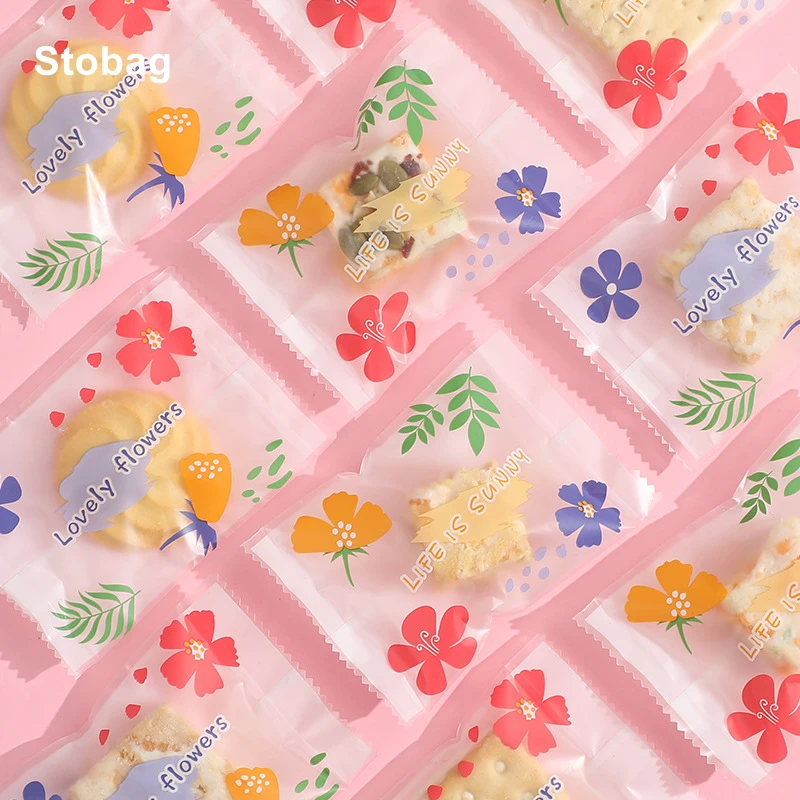 

StoBag 100pcs Flowers Cookies Candy Packaging Bag Chocolates Machine Hot Sealed Baking Biscuit DIY Handmade Gift Party Favor