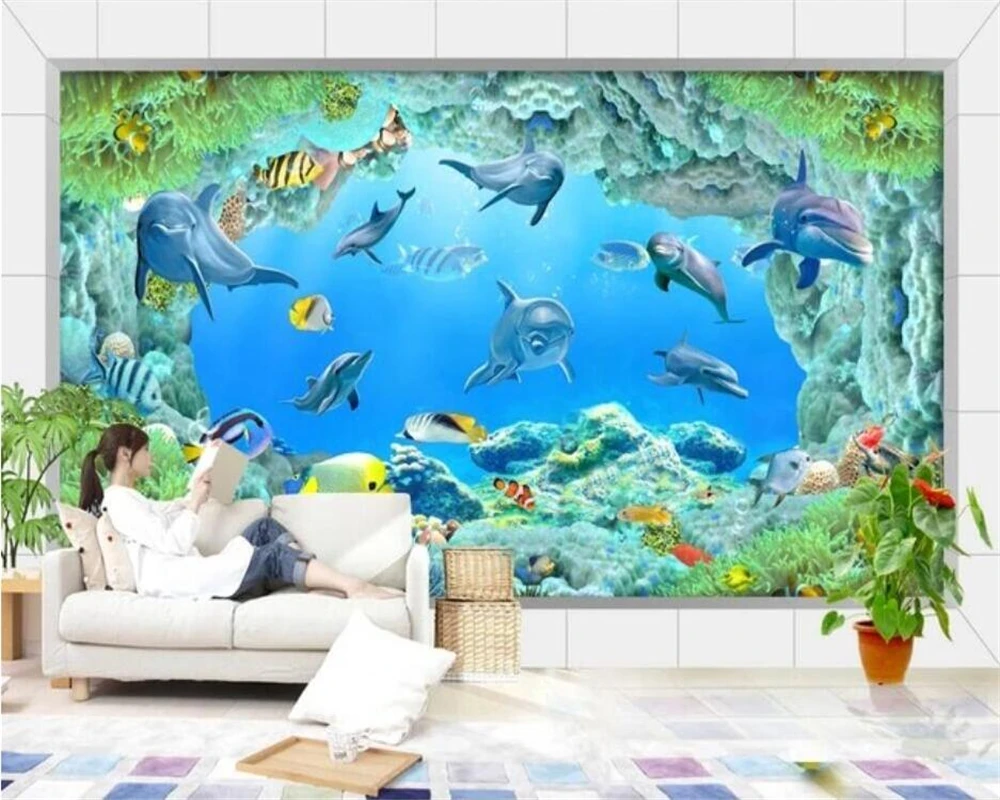 Пользовательские обои 3d фрески Ультра Прозрачный подводный мир ТВ Фон Стена