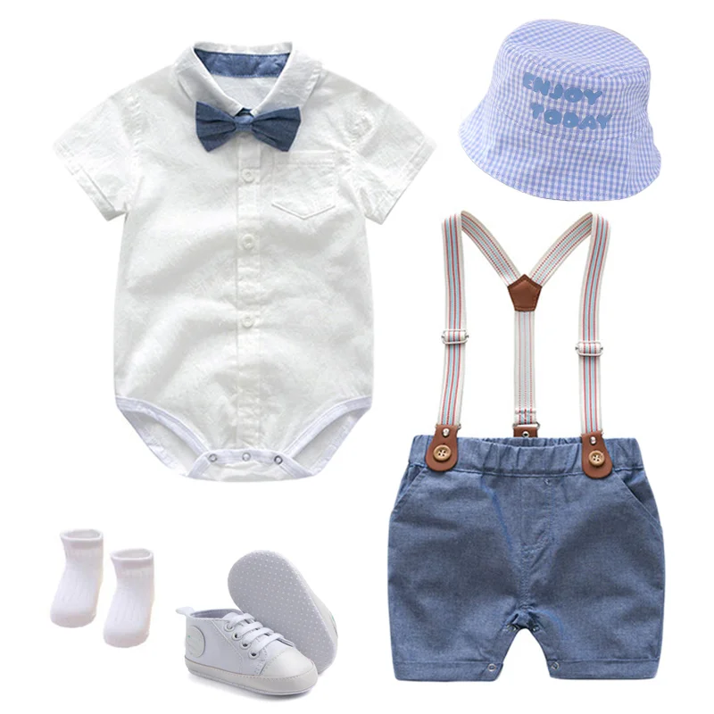 

Baby Boy Outfit Romper Hat Shoes Gentleman 1st Birthday Newborn Suit Infant Clothing Organic Cotton Solid Toddler Boy Clothes