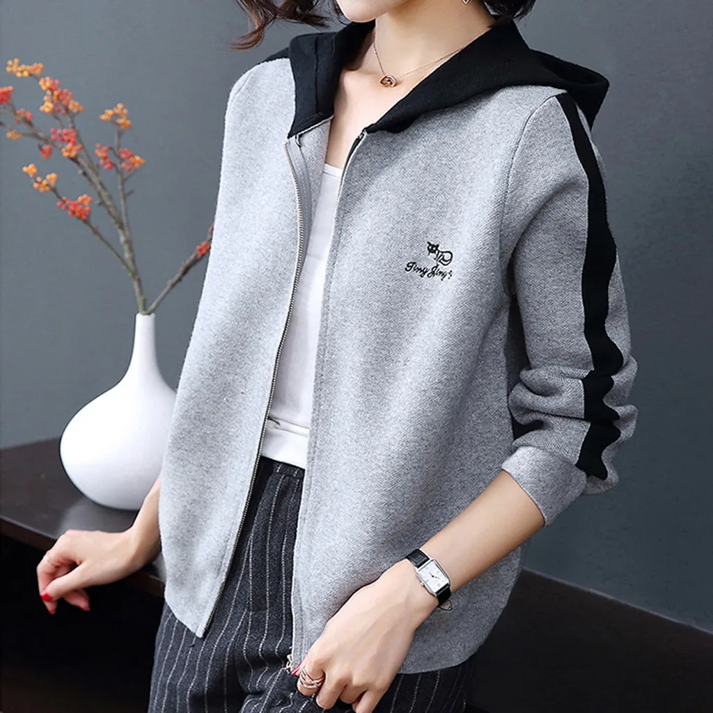 

Long Letter Hooded Printing Sport Fashion Women Cardigan Coat Sleeve Blouse Sweaters for Women Medium Winter Sweaters for Women