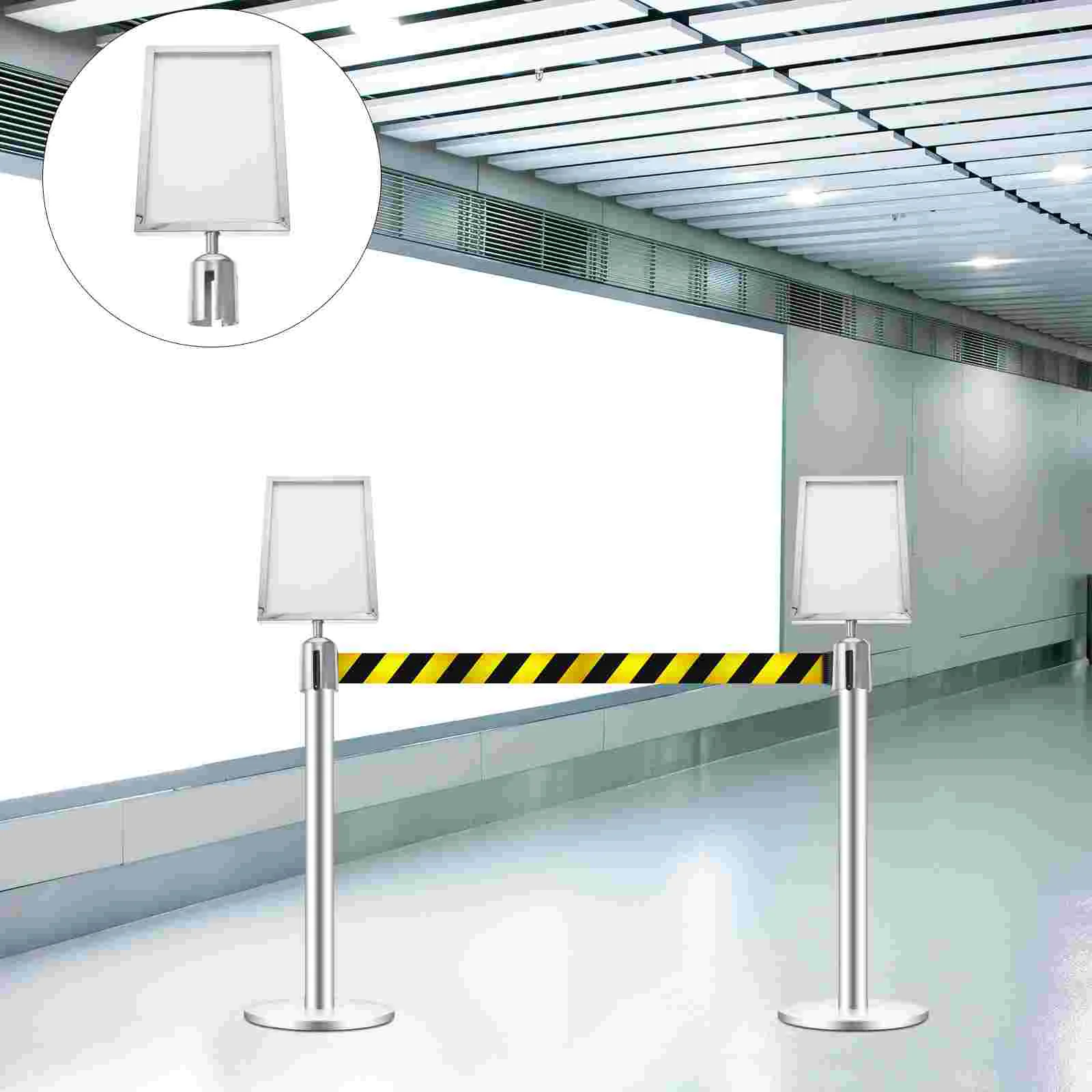 

Poster Display Queue Barrier Stanchion Sign Holder Metal Frame Portrait Stainless Steel Office Signs