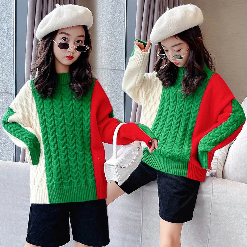 

Girls Autumn Winter Clothing Kids Crochet Sweaters Children's O-neck Knitted Pullover Teen Girl Thick Warm Jumper for 2-12Y