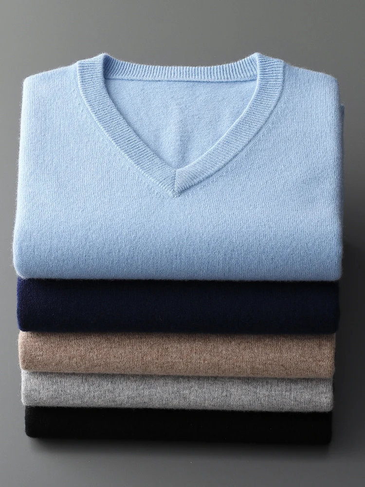 Весенне-осенний новый мужской кашемировый свитер из 100% шерсти с v-образным