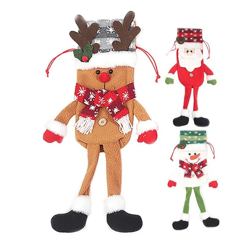 

Long-Legged Santa Snowman Elk Christmas Wine Bottle Cover Xmas Decor Wine Bottle Bags With Drawstrings Reusable