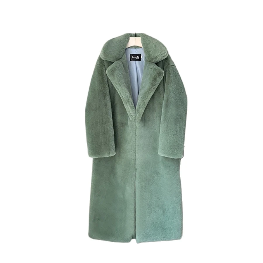 Winter Imitation Mink Faux Rabbit Fur Long Coat Women Warm Thick Overcoat Plush Jacket Casual Loose Outwear Casacos De Inverno