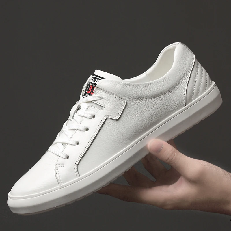 

Men's Casual Shoes genuine Leather Men Sneakers Classic Men Moccasins oxfords Outdoor Platform Soft Shoes white Men's Shoes