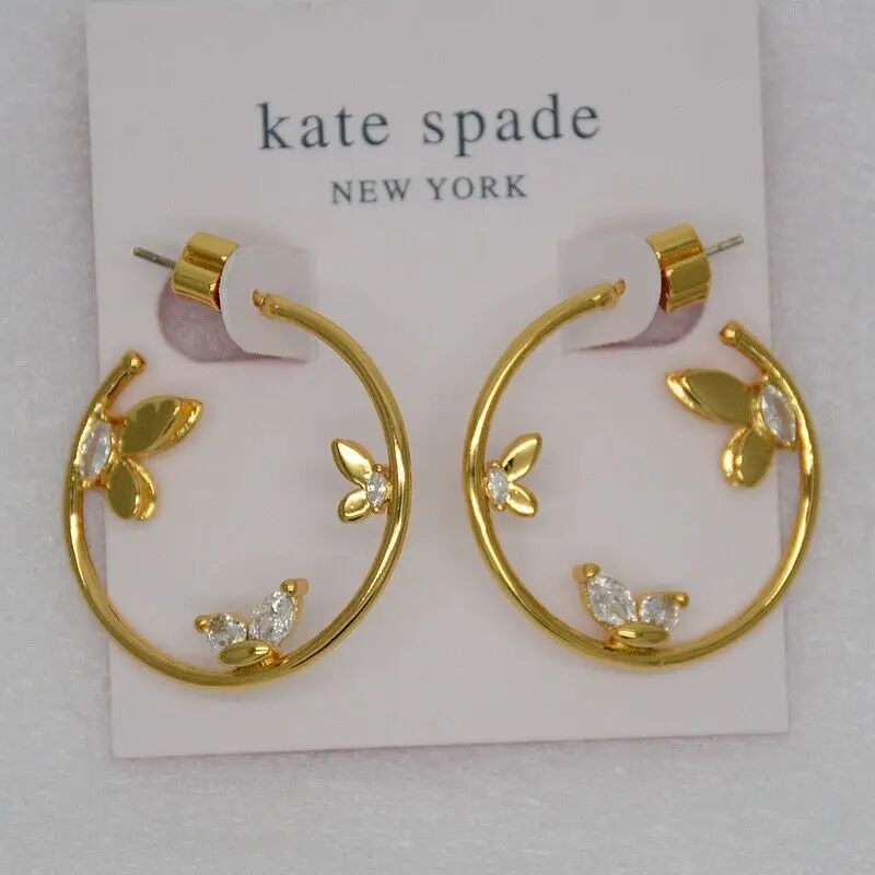 

jewelry 14k Gold Plated Post Pierced Drop Hoop Earrings CZ Butterfly