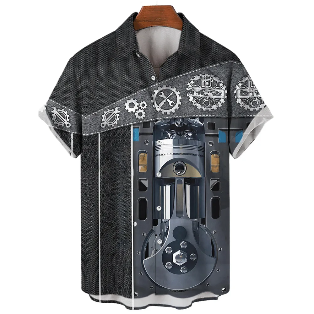 

2023 New Vintage Men's Shirt Repairer Tee Summer Hawaiian Male Shirt Casual Short Sleeve Button Pullove Tops