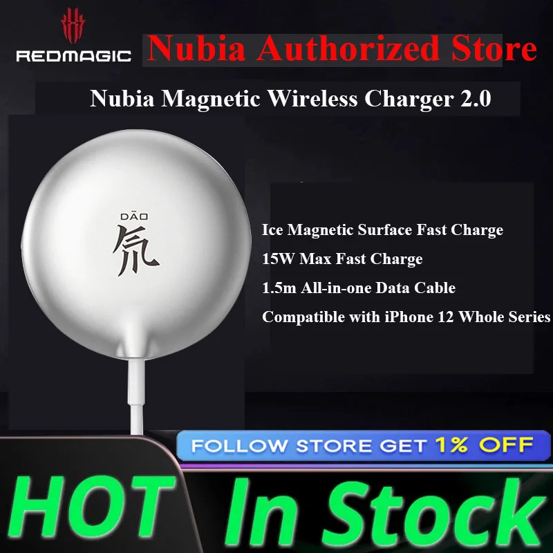 

Магнитное Беспроводное зарядное устройство Nubia, быстрое зарядное устройство для iPhone серии 12/13/14, 2,0, 15 Вт, с кабелем Type-c 1,5 м, док-станция