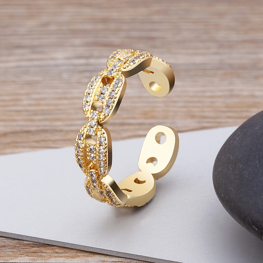 

AIBEF Classic Copper Zircon Pig Nose Ring Women's Simple Personality Open Finger Adjustable Couple Ring Fashion Charm Jewelry