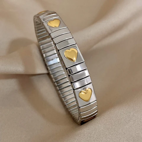 AENSOA 1 шт. винтажный Эластичный регулируемый браслет из нержавеющей стали для женщин и мужчин 18K позолоченные встроенные ювелирные изделия для пар