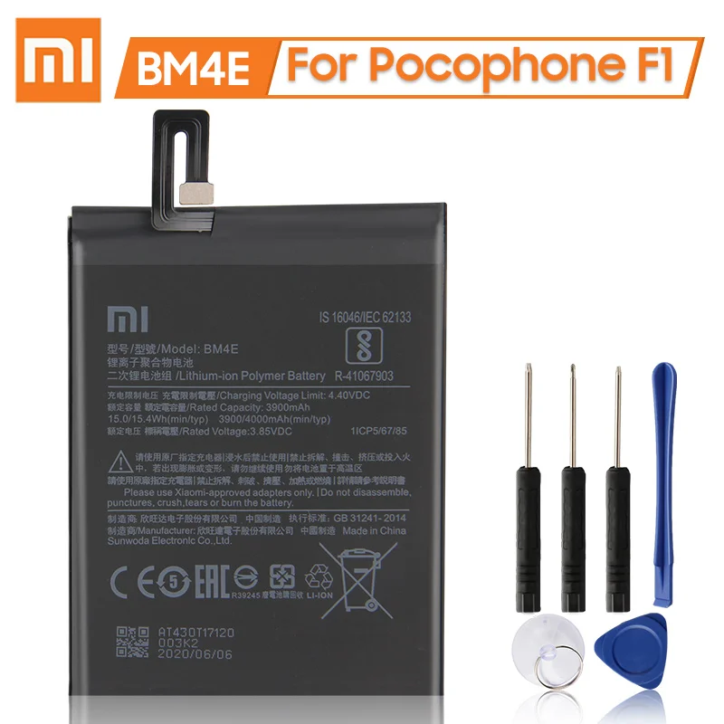 

100% оригинальный сменный аккумулятор Xiaomi BM4E для Xiaomi Mi Pocophone F1 3900 мАч аккумулятор большой емкости для телефона Бесплатные инструменты