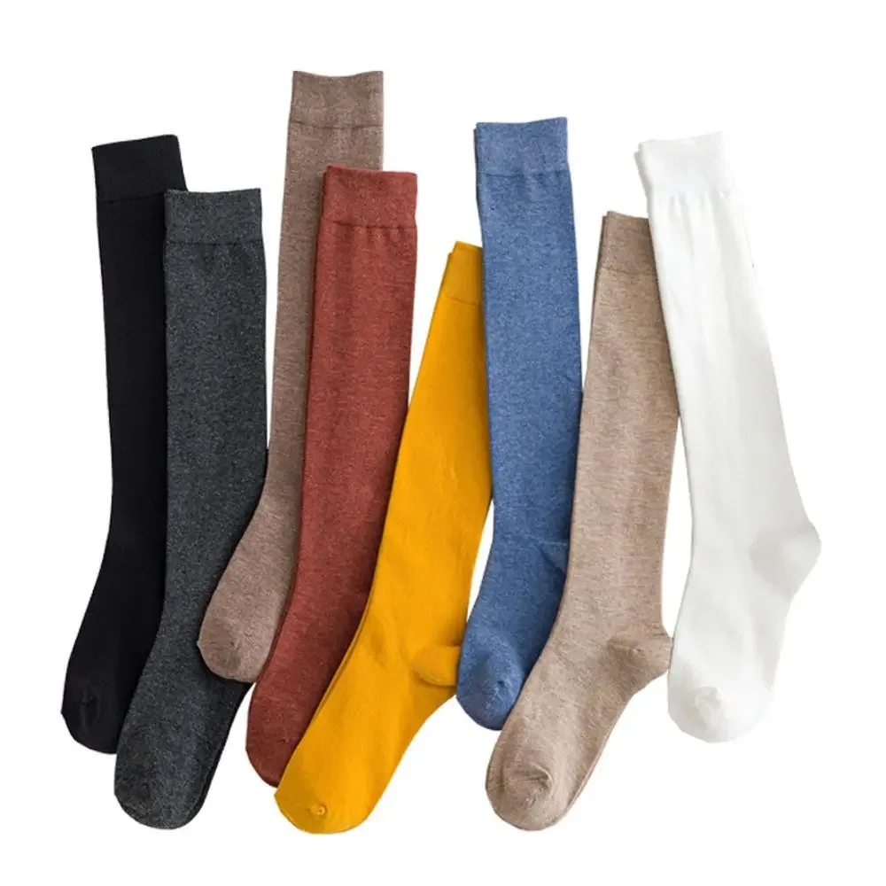 

Colorful Warm Soft Stockings Fashion Solid Color Women Cotton Knitting Mid-calf Length Sock Jk Knitted Chic High Socks