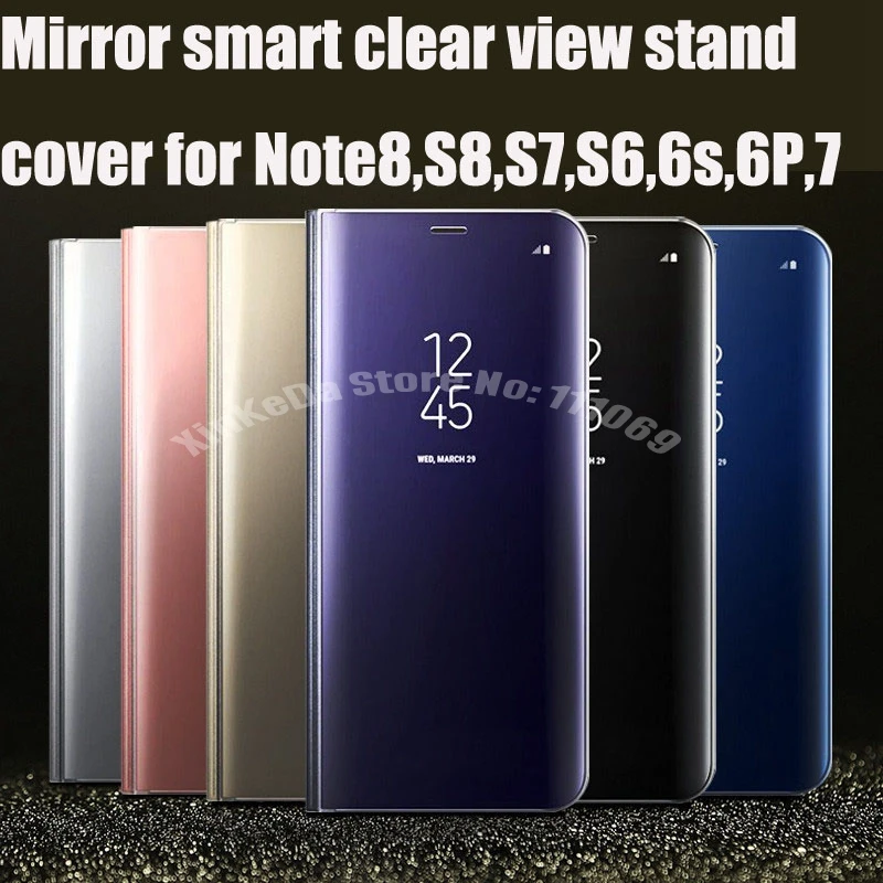 10pcs Leather Smart Clear View Mirror Case For Samsung Galaxy Note 8 J5 J7 Prime S8 S8 Plus S7 S6 Edge A3 A5 A7 C10 6S 6 7plus