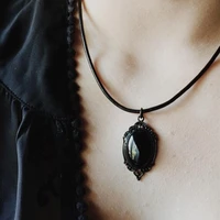 pitch black onyx necklace gothic stone witchy jewelry classical fashion daughters gift magic pendant woman mystical witch