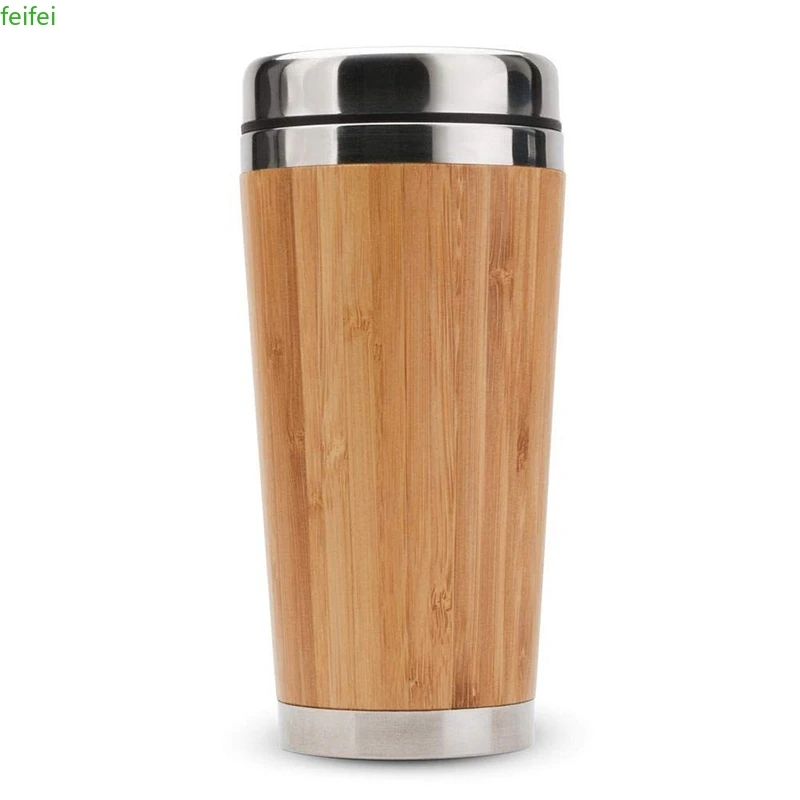 

Бамбуковая кофейная чашка, дорожная кружка для кофе из нержавеющей стали с герметичной крышкой, изолированная кофейная сопутствующая чашк...