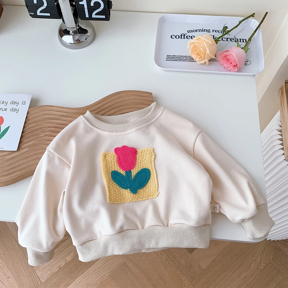 

Детская Хлопковая футболка с длинным рукавом, с цветочным принтом