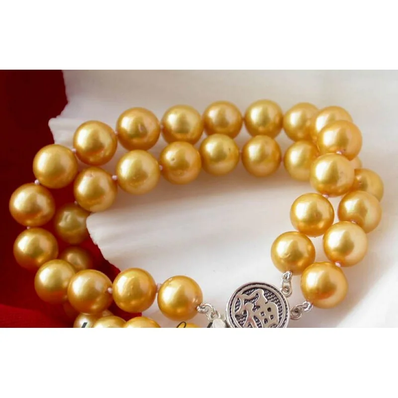 

2row 8inch nature 9-8mm round champagne freshwater pearl bracelet
