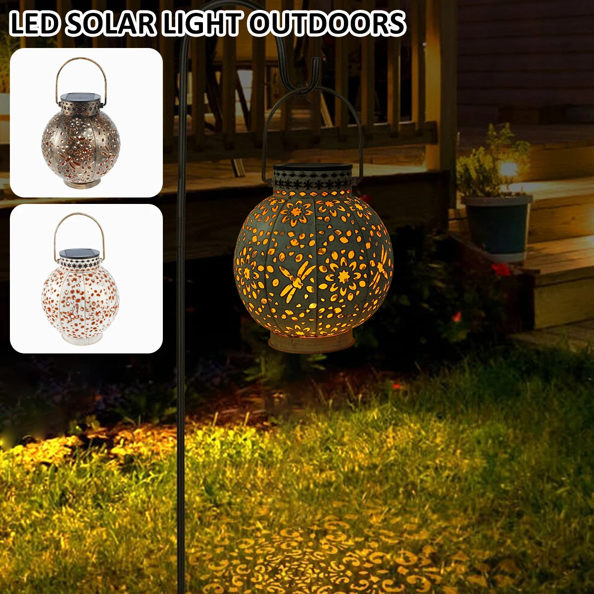 

NewSolar Lanterns Outdoor Hanging Landscape Light IP65 Waterproof Garden Light Hollow-carved Lantern Lamp LED Cage Atmosphere La
