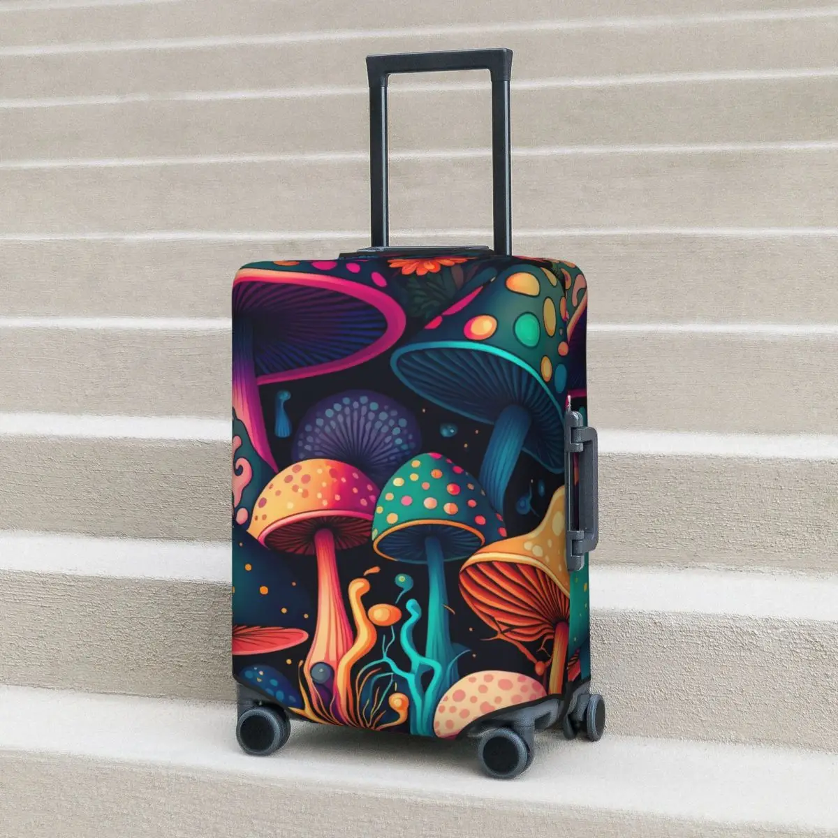

Magic Mushroom Suitcase Cover Cartoon Mushrooms Fun Travel Protector Luggage Case Vacation