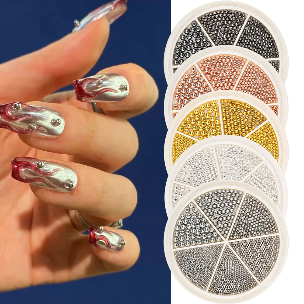 

6 Grids Nail Art Tiny Steel Caviar Beads 0.8-1.5mm Mixed Size 3D Design Rose Gold Silver Jewelry Manicure DIY Decoration