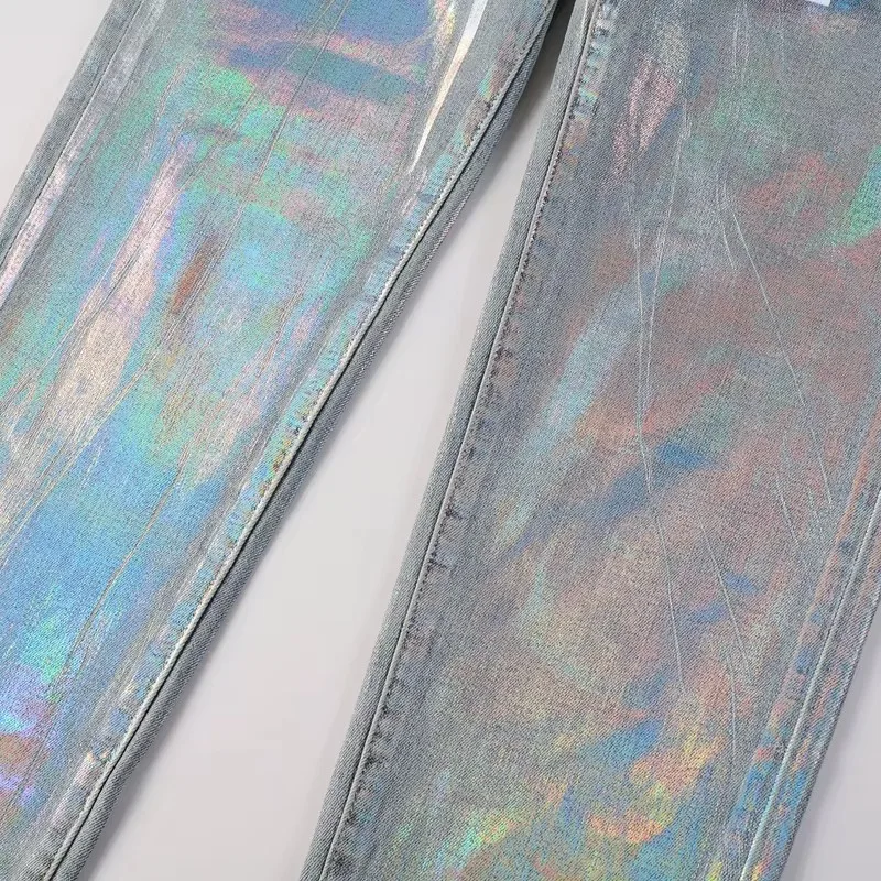 Модные брендовые джинсы высшего качества верхнее уличное покрытие серебряные