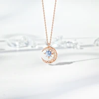wangaiyao new sweet blue starry sky galaxy eight pointed star necklace female dream falling star moon hollowed out crescent diam