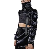cydnee black trendy cool super short women jacket buckle long sleeve zipper stand collar crop coat women