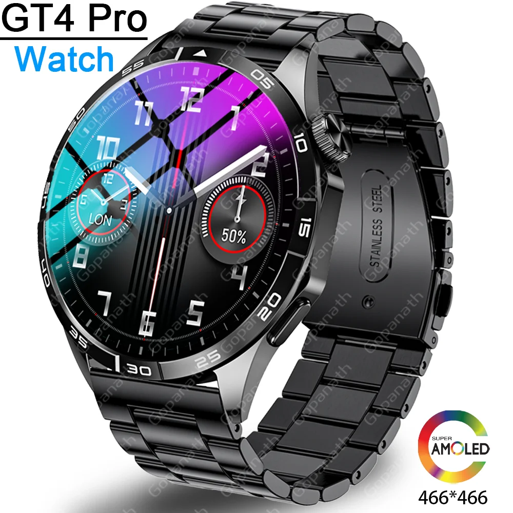 

For Huawei Xiaomi NFC Smart Watch Men GT4 Pro AMOLED 466*466HD Screen Heart Rate Bluetooth Call IP68 Waterproof SmartWatch New