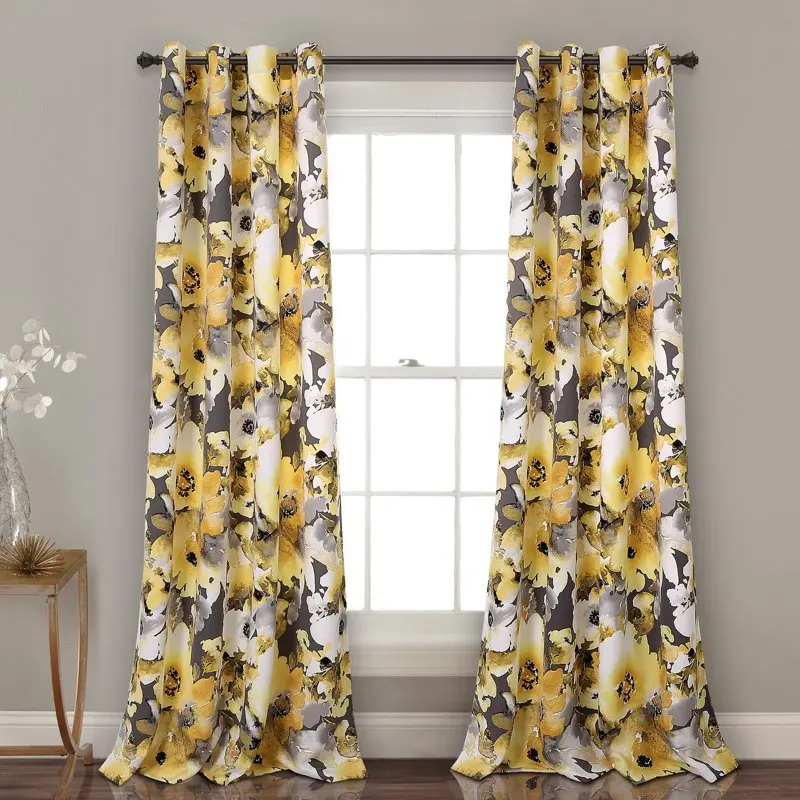 

Watercolor Room Darkening 84" x 52" Yellow 100% Polyester Metal Grommets 2-Piece Set Window Panel Curtain